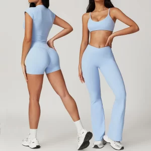 2PCS Yoga Set Women Gym Clothes Sportswear Yoga Suits Fitness T-Shirt Short Sleeve Crop Top Tracksuits Sports Bra Gym Leggings