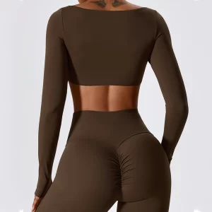 Yoga Shirts Fitness Long Sleeve Women Sport Crop Top Women Square Neck Gym Top Yoga T-Shirt Clothing Casual Quick Dry Sportswear